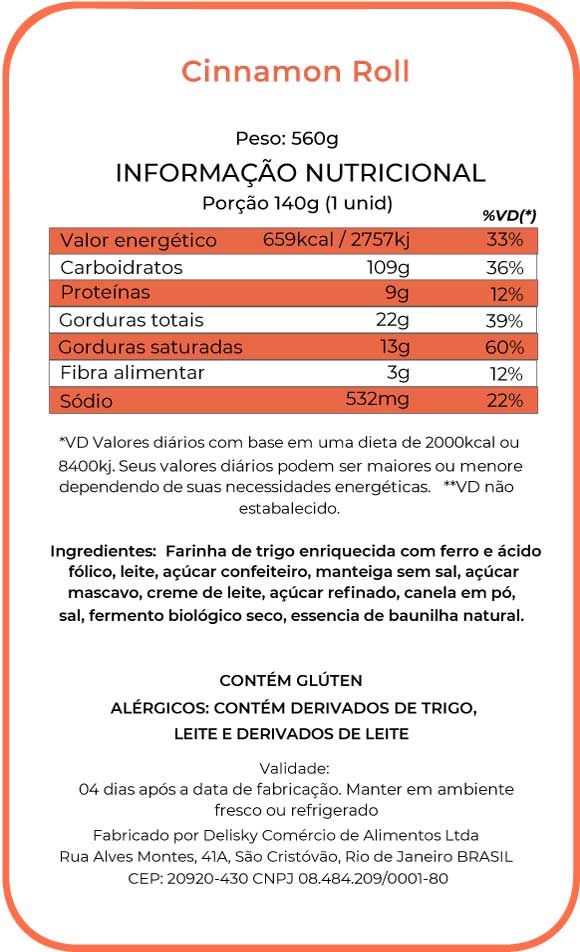 Cinnamon Roll - Informação Nutricional