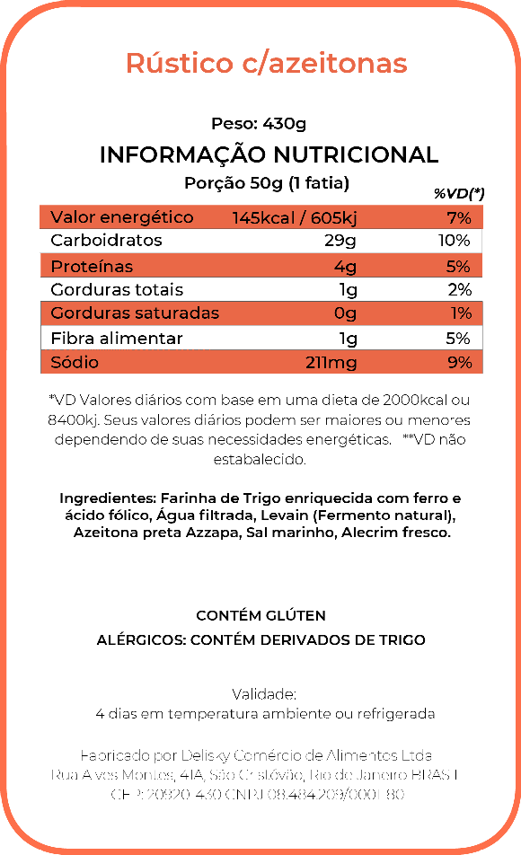 Rústico c/Azeitona - Informação Nutricional