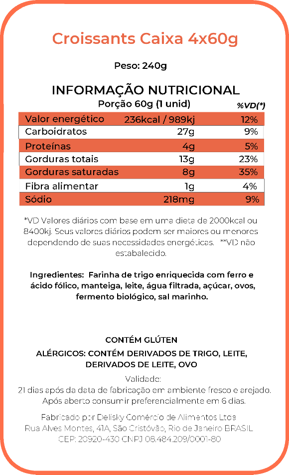 Croissant - Informação Nutricional
