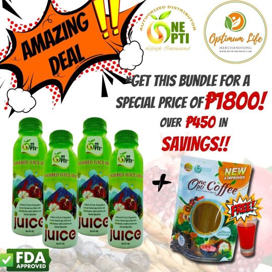4 Opti Juice + 1 FREE Herbal Coffee + Nip Glass