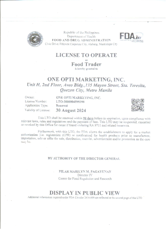 One Opti - FDA License to Operate