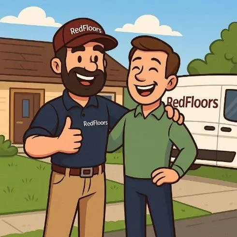 RedFloors Care Guarantee badge on the flooring page