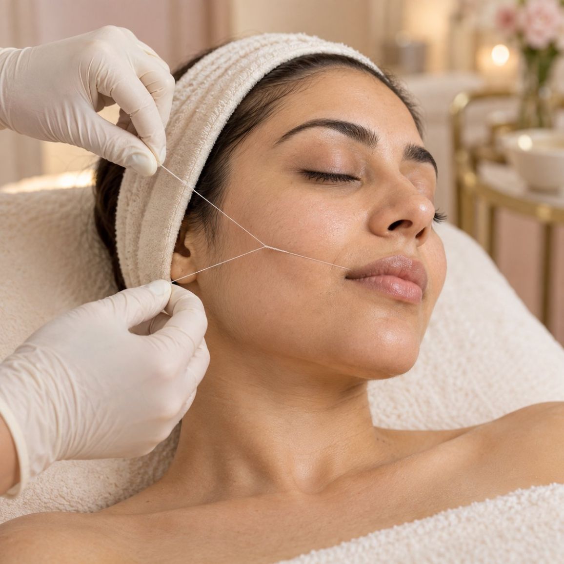 Professional facial threading treatment at LAVŌGUE