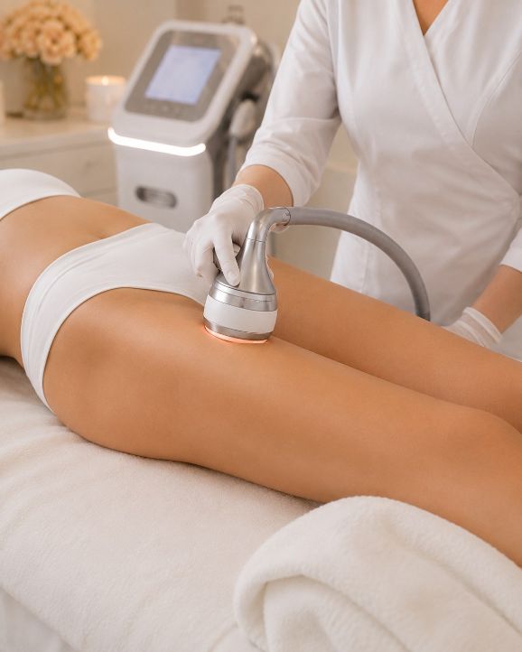 Thigh after body sculpting treatment at LAVŌGUE