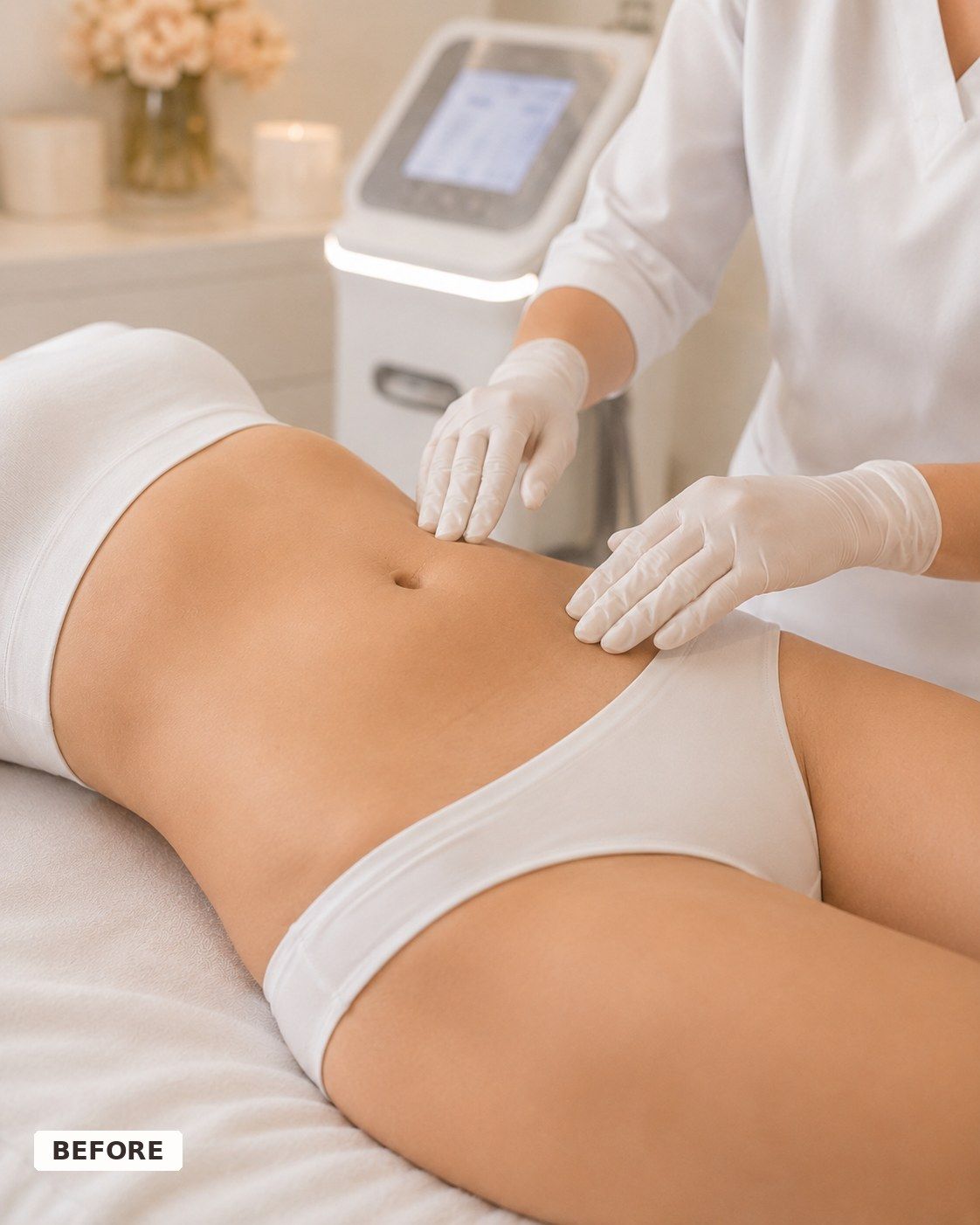 Waist before body sculpting treatment at LAVŌGUE