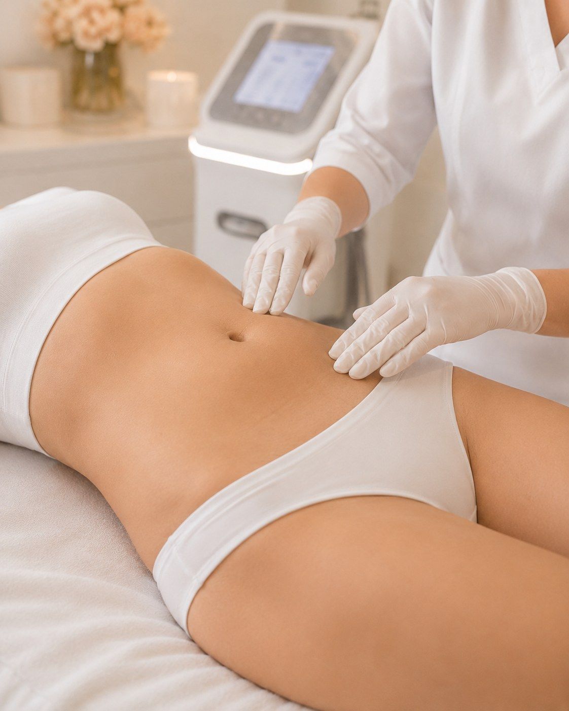 Abdomen before body sculpting treatment at LAVŌGUE