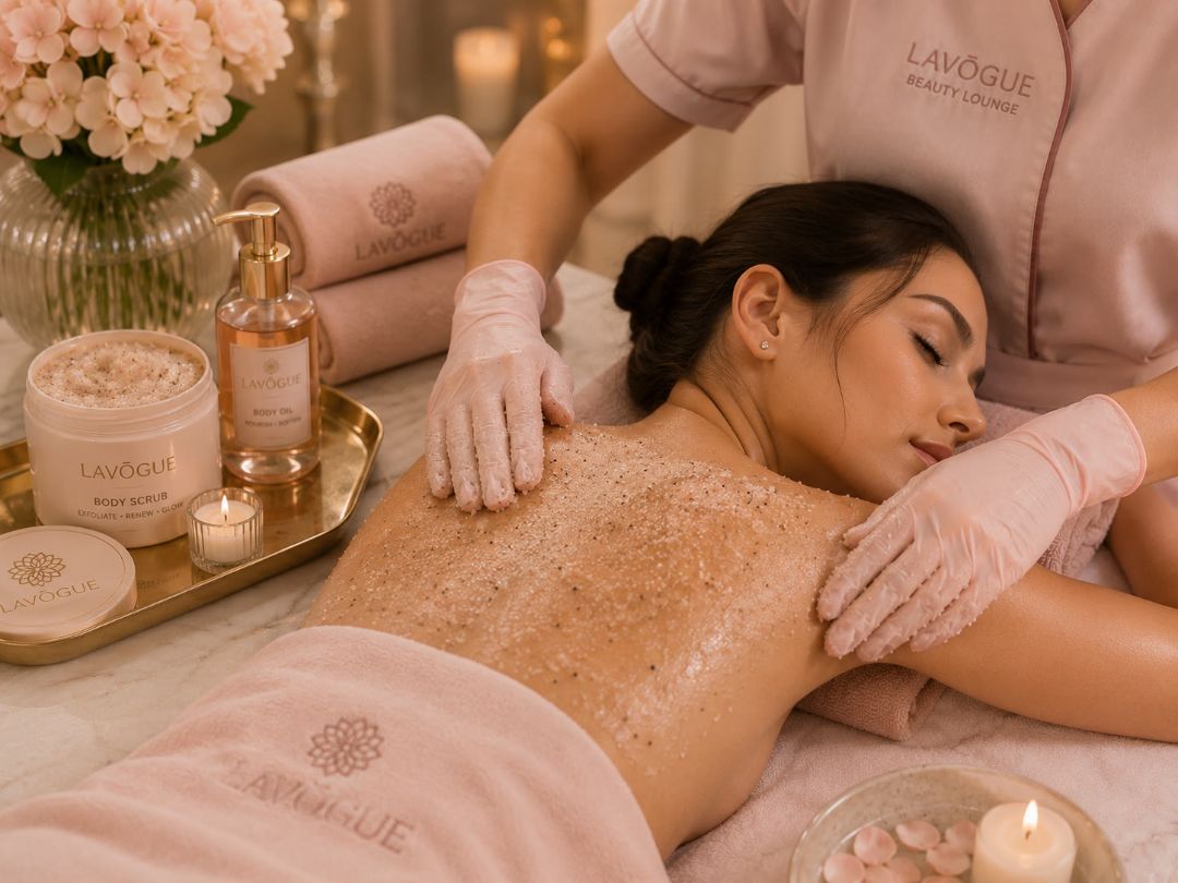 Luxury body scrub and glow treatment at LAVŌGUE