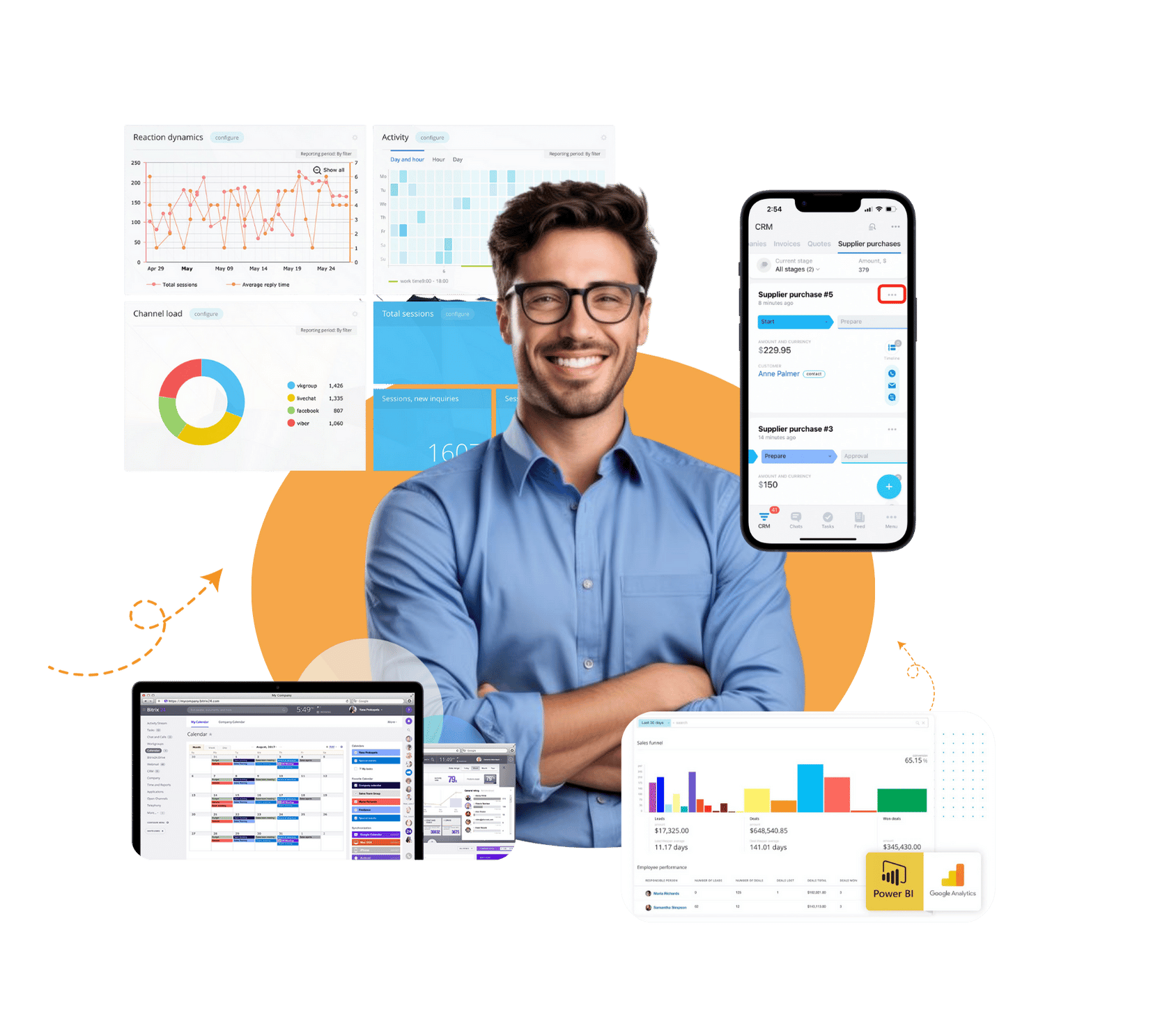 Agents using Bitrix24 CRM dashboard representing reyada's Bitrix24 solution for logistics organizations