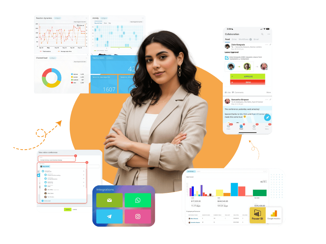 Agents using Bitrix24 CRM dashboard representing reyada's Bitrix24 solution for IT businesses