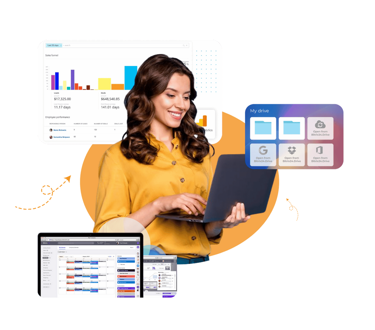 Agents using Bitrix24 CRM dashboard representing reyada's Bitrix24 solution for Automotive organizations