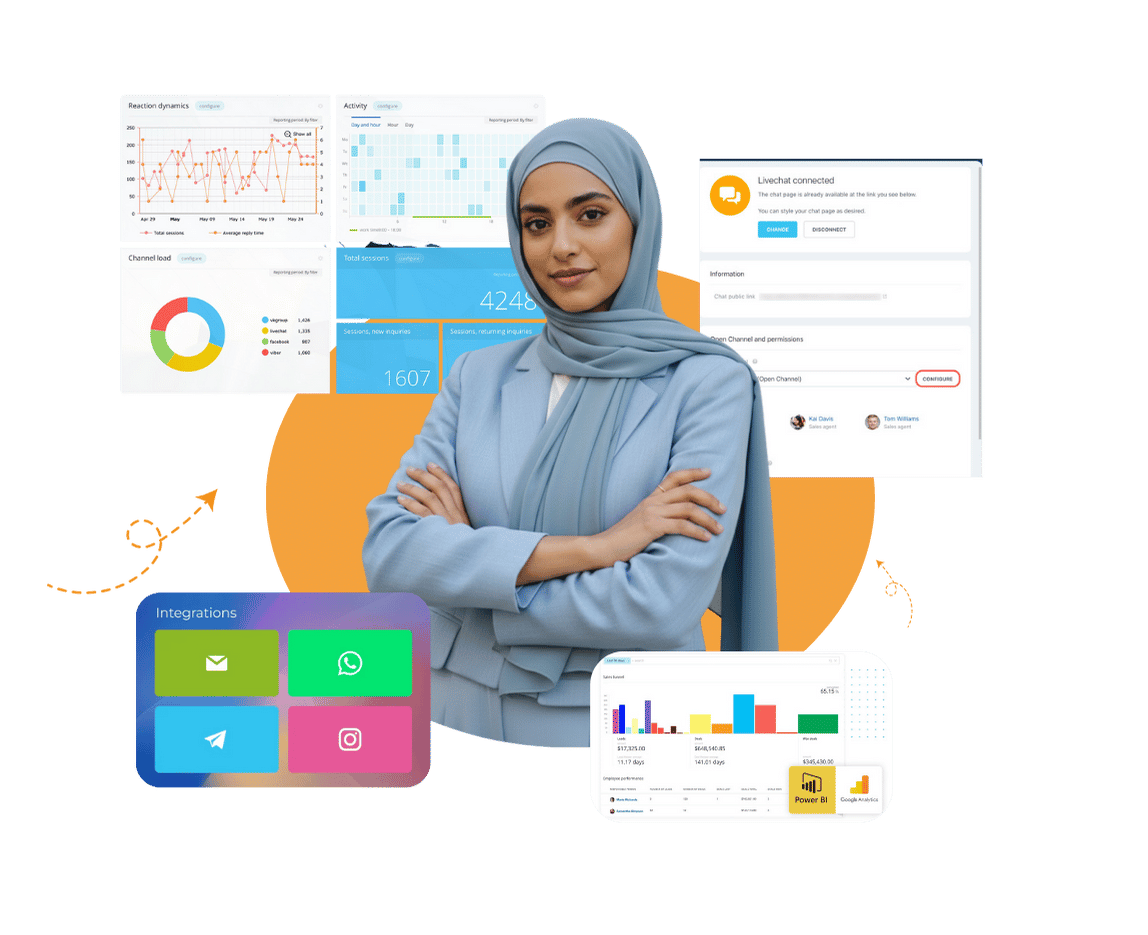 Agents using Bitrix24 CRM dashboard representing reyada's Bitrix24 solution for healthcare businesses