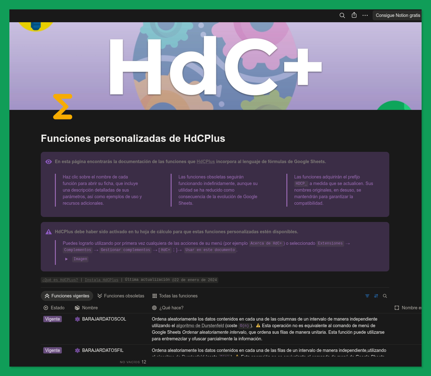 Sitio web del repositorio de Funciones Personalizadas.