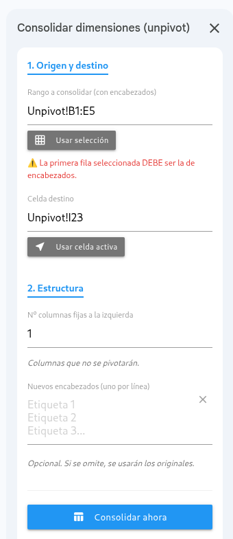 Panel de consolidar dimensiones (unpivot).