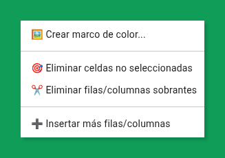 Submenú de insertar y eliminar filas y columnas.