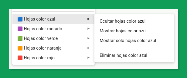 Operaciones sobre hojas por color.